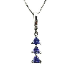 Diamond Iolite 925 Sterling Silver Trillion Cut Dainty Pendant 20" Necklace